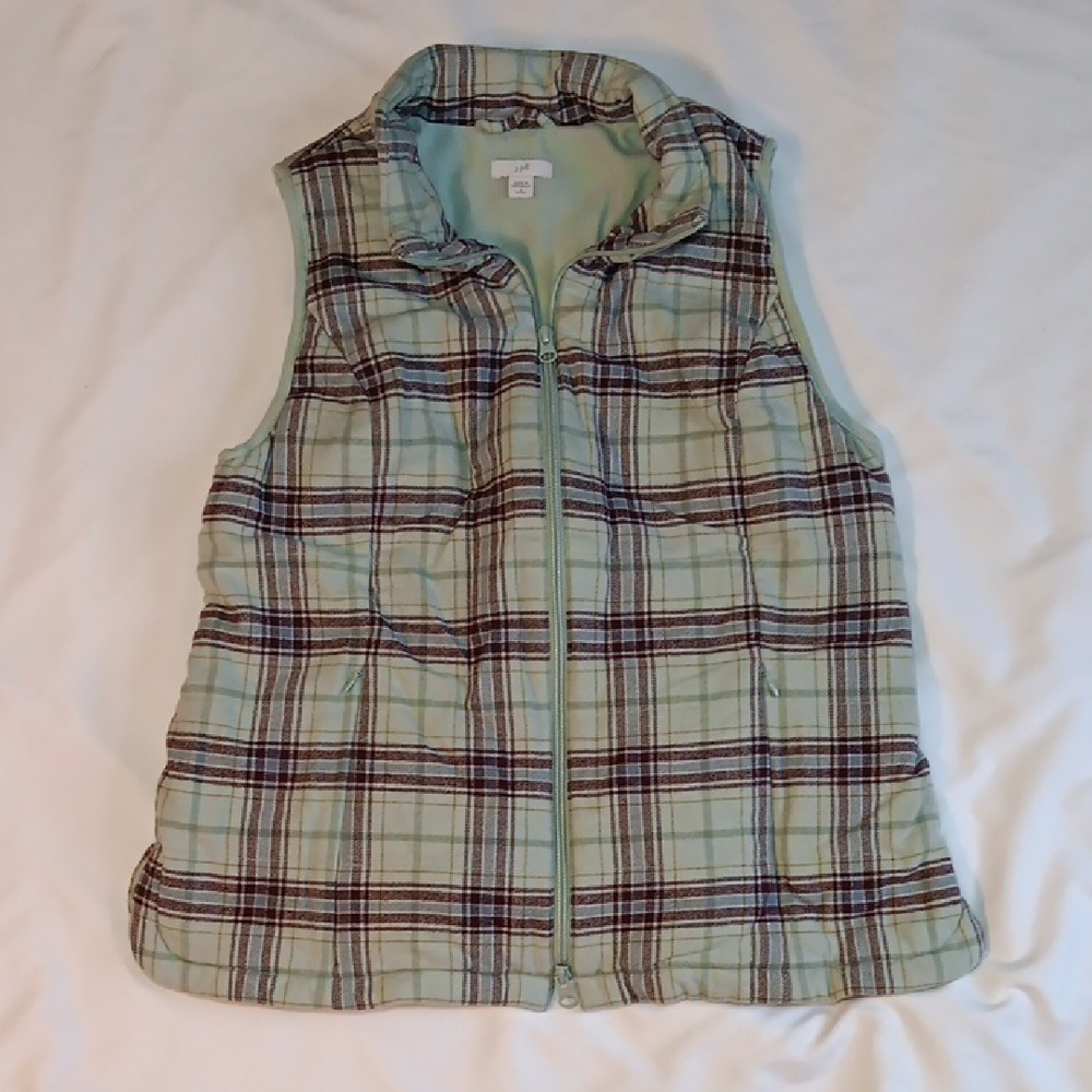 Womens J Jill Plaid Flannel Lined Puffer Vest